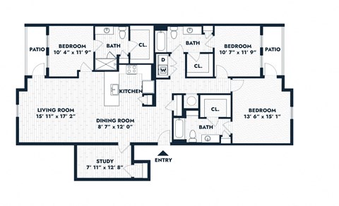 Floor plan for 3 beds, 3 baths, 1747 sqft